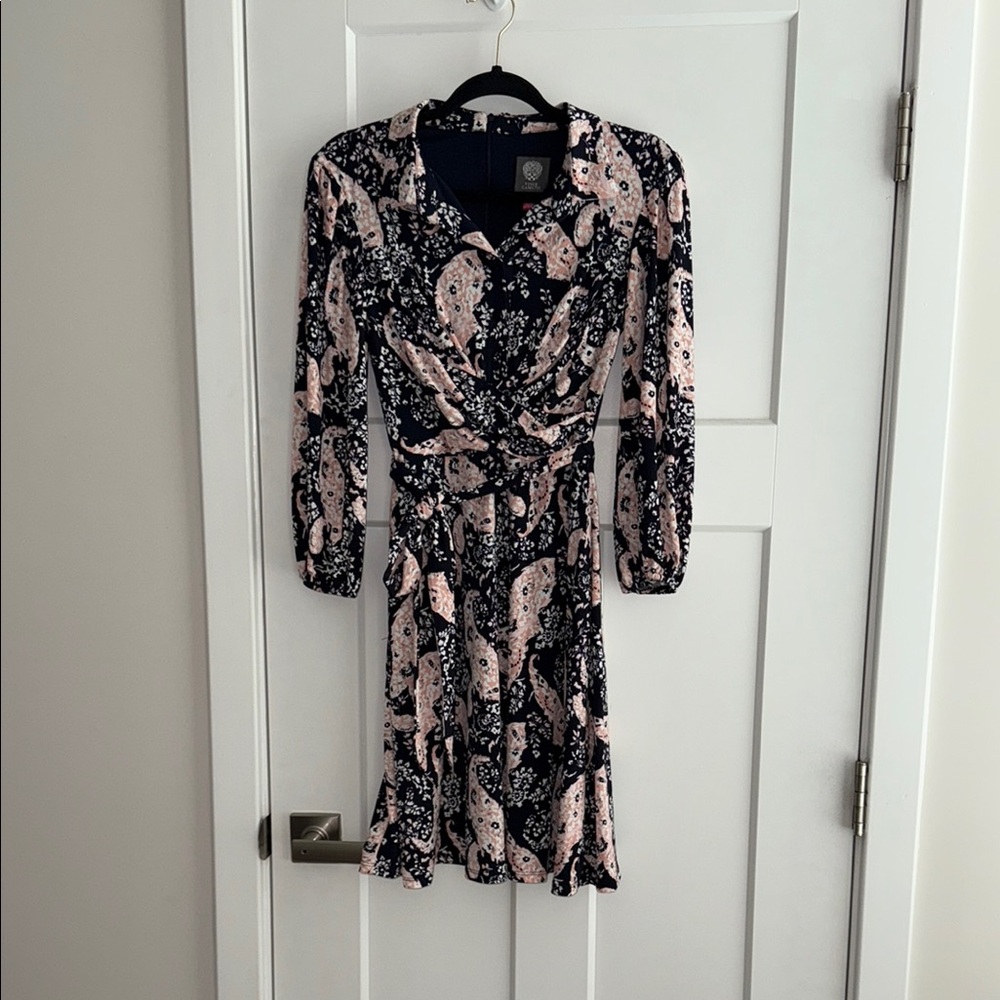 Vince Camuto Pink Fit and Flare Wrap Dress with Bishop Sleeves Size 2